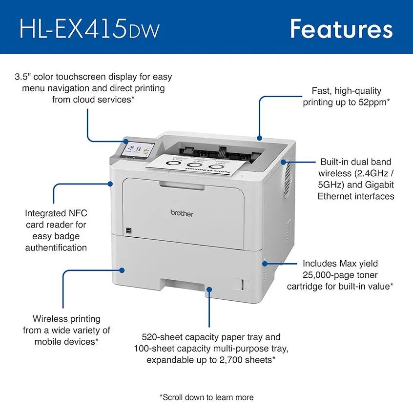 Brother HL-EX415DW enterprise monochrome printer front-left view