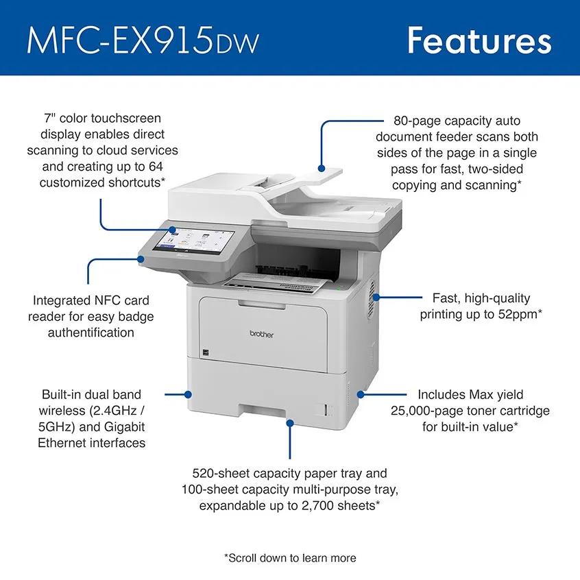 Brother MFC-EX915DW monochrome all-in-one printer front-left view