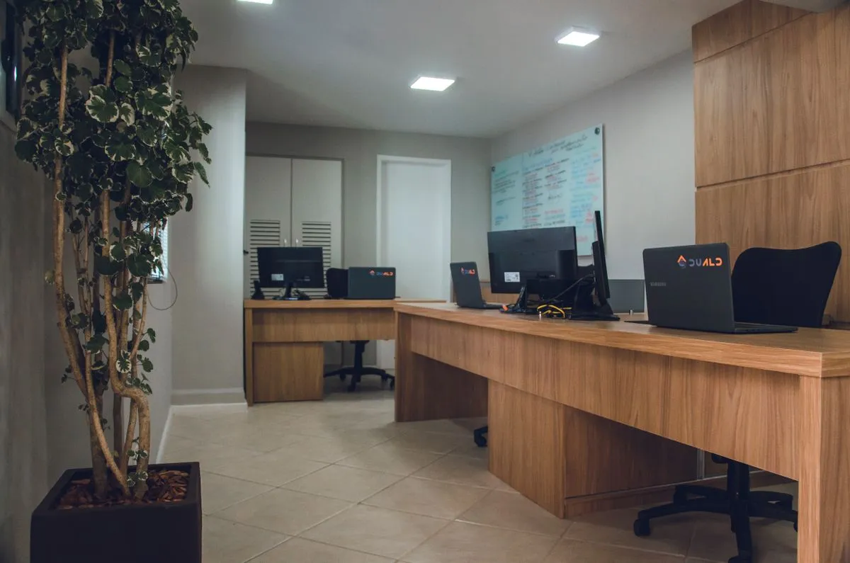 A warm Orange County office interior