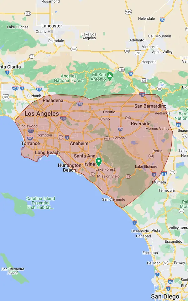 Next Level service area map covering Orange and Orange County